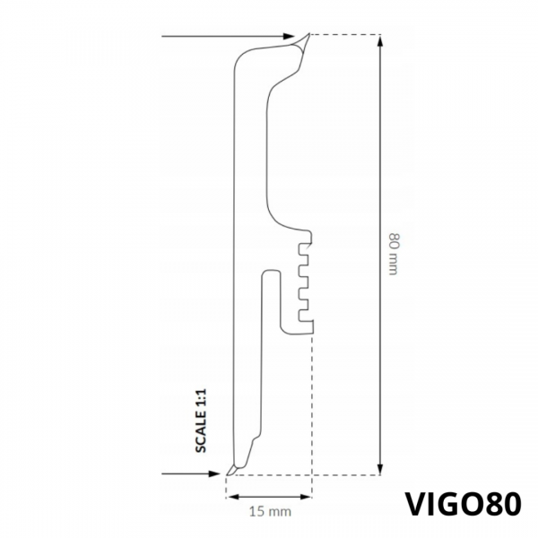 Superflexible Fußleiste VIGO 80 | 2200 mm x 80 mm | WEISS, 100% wasserfest